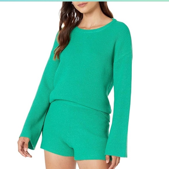 The Drop SET Alice CrewNeck top Slit Ribbed Pullover Sweater shorts jade kelly - Picture 8 of 8